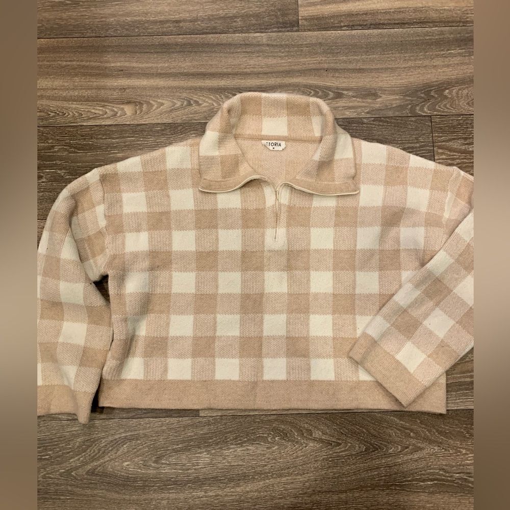 Storia Quarter Zip Collared Cropped Boxy Sweater Size Medium